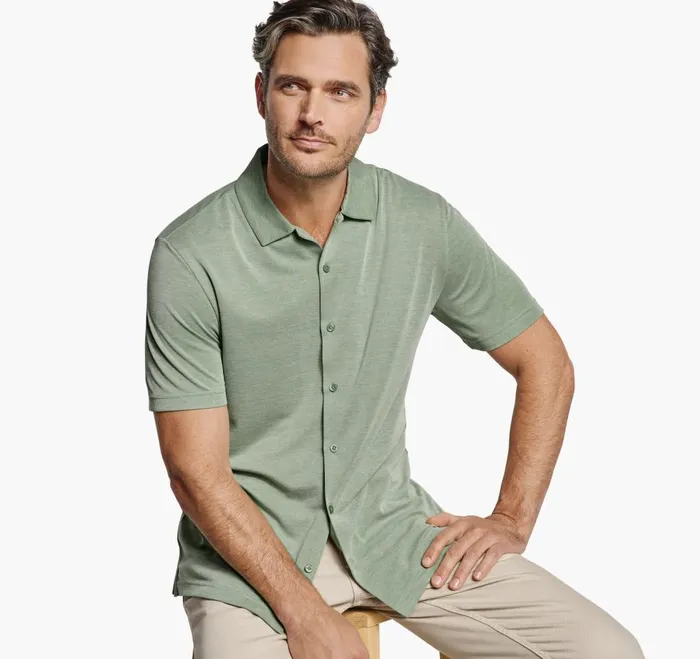Johnston and Murphy Vintage Birdseye ButtonFront Shirt Green Men ShortSleeve Shirts Johnston and Murphy Vintage Birdseye ButtonFront Shirt Green Men ShortSleeve Shirts
