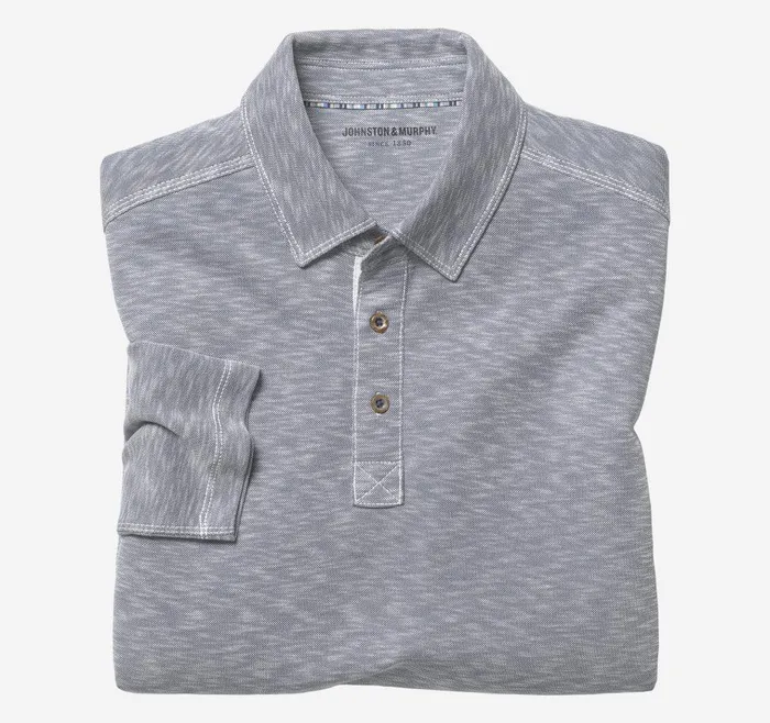 Johnston and Murphy Vintage Slub LongSleeve Polo Indigo Men Polos and Tees