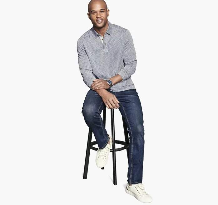 Johnston and Murphy Vintage Slub LongSleeve Polo Indigo Men Polos and Tees Johnston and Murphy Vintage Slub LongSleeve Polo Indigo Men Polos and Tees
