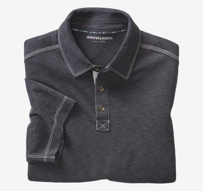 Johnston and Murphy Vintage Slub Polo Charcoal Men Polos and Tees