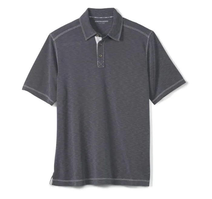Johnston and Murphy Vintage Slub Polo Charcoal Men Polos and Tees Johnston and Murphy Vintage Slub Polo Charcoal Men Polos and Tees