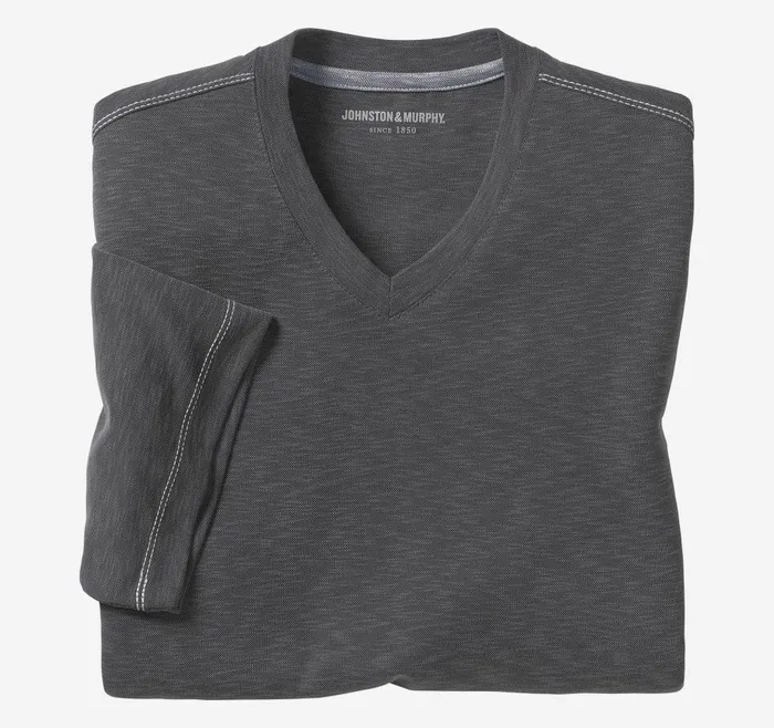 Johnston and Murphy Vintage Slub VNeck Tee Charcoal Men Polos and Tees