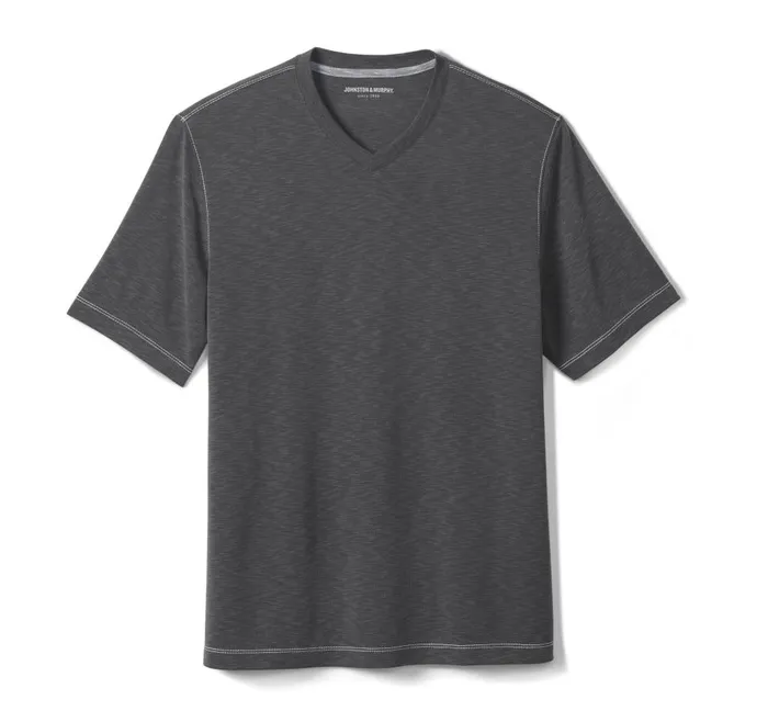 Johnston and Murphy Vintage Slub VNeck Tee Charcoal Men Polos and Tees