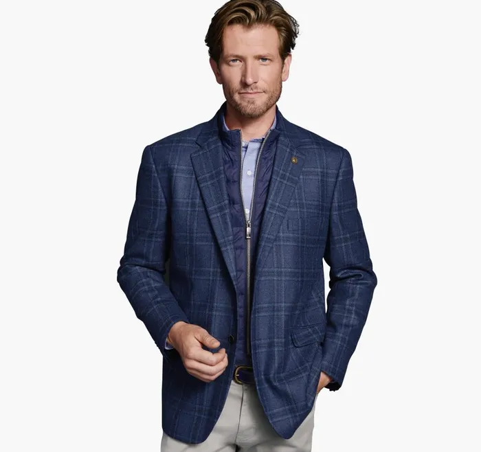 Johnston and Murphy Wool Bib Blazer Blue Men Blazers