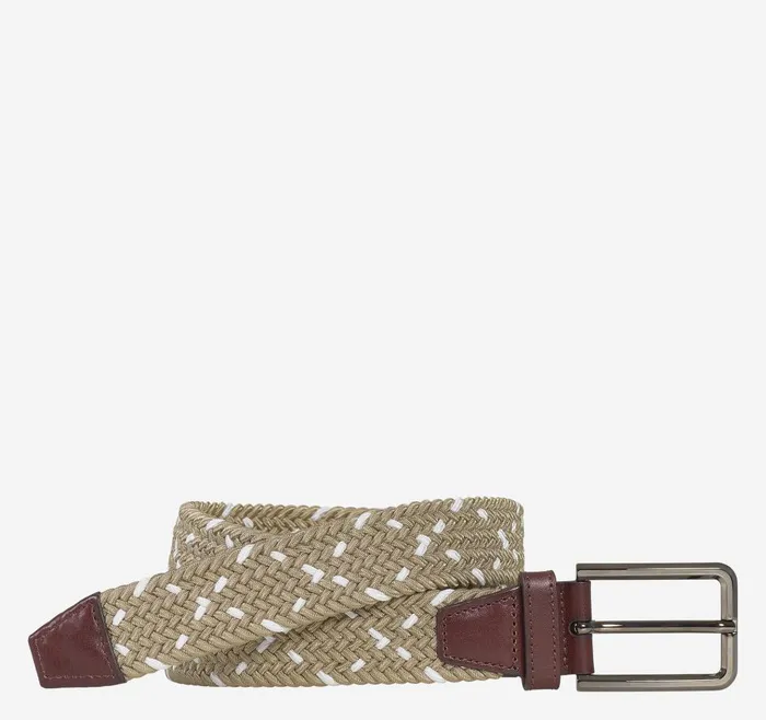 Johnston and Murphy Woven StretchKnit Belt Khakiwhite Men Belts