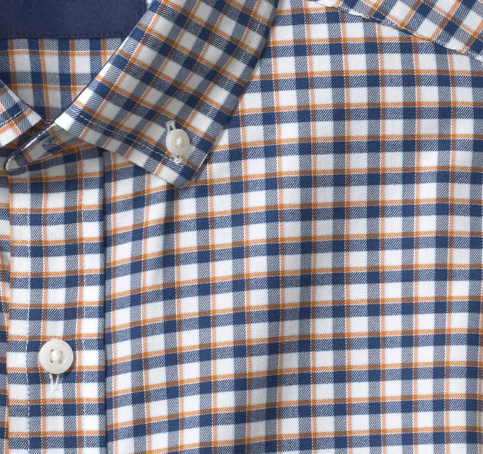 Johnston and Murphy XC4 LongSleeve StretchWoven Shirt Navyorange Framed Grid Men Shirts Johnston and Murphy XC4 LongSleeve StretchWoven Shirt Navyorange Framed Grid Men Shirts