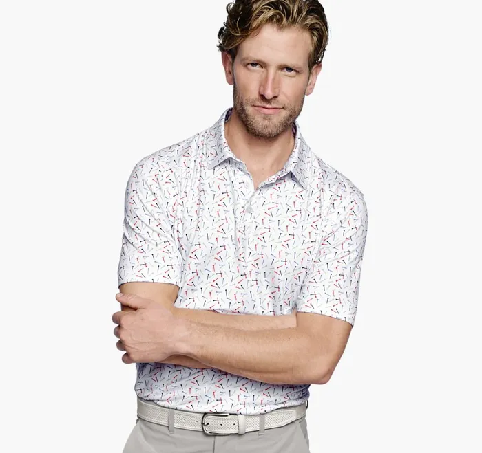 Johnston and Murphy XC4 Performance Polo White Multi Golf Tee Men Golf