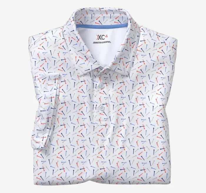 Johnston and Murphy XC4 Performance Polo White Multi Golf Tee Men Golf Johnston and Murphy XC4 Performance Polo White Multi Golf Tee Men Golf