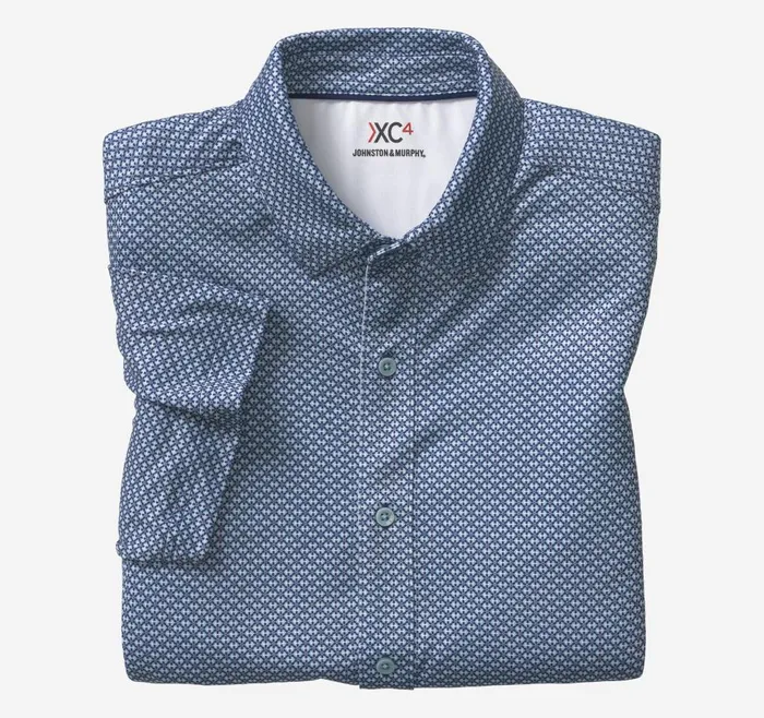 Johnston and Murphy XC4 Performance Shirt Navymint Linked Flower Men ShortSleeve Shirts