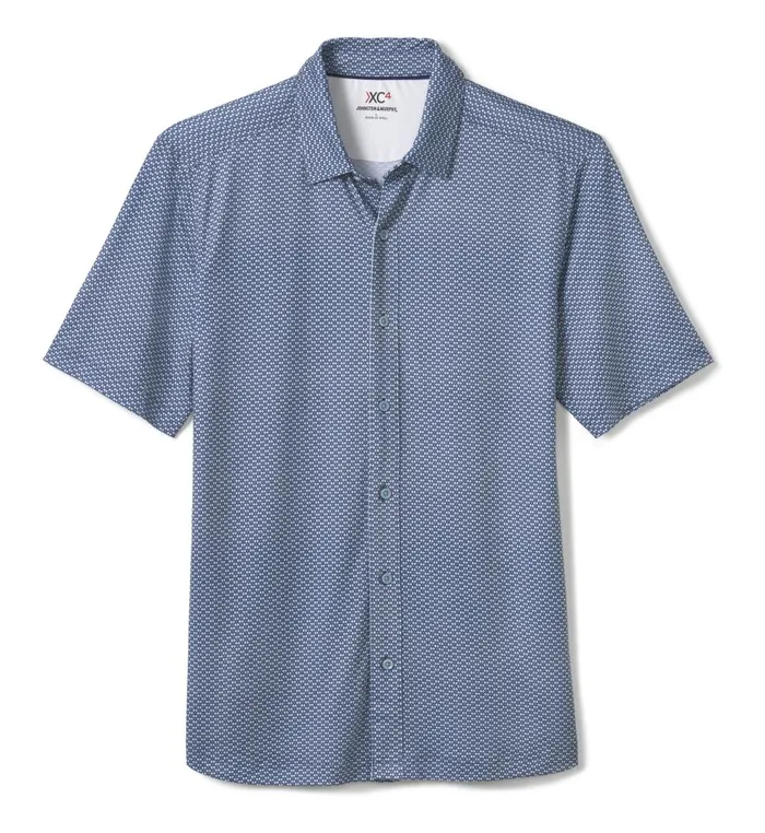 Johnston and Murphy XC4 Performance Shirt Navymint Linked Flower Men ShortSleeve Shirts