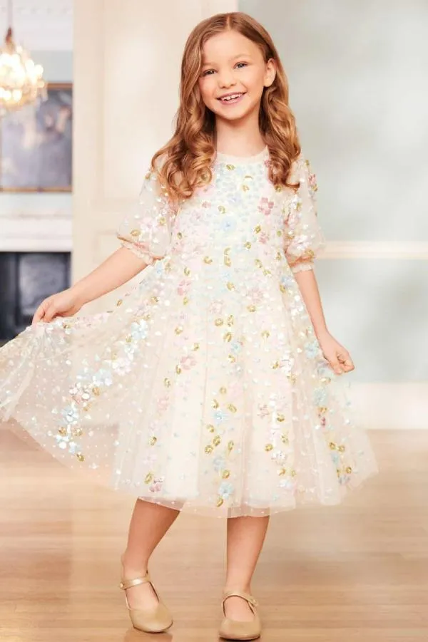 KIDS Needle and Thread Confetti Gloss Kids Dress Champagne