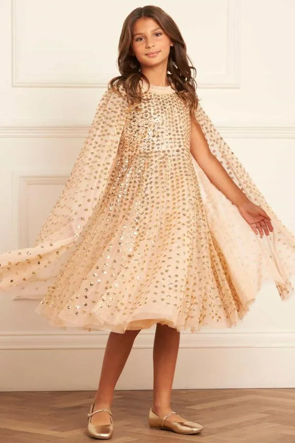 KIDS Needle and Thread Raindrop Cape Kids Dress Gold