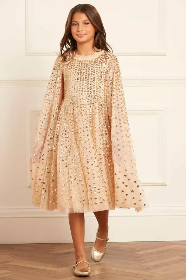 KIDS Needle and Thread Raindrop Cape Kids Dress Gold KIDS Needle and Thread Raindrop Cape Kids Dress Gold