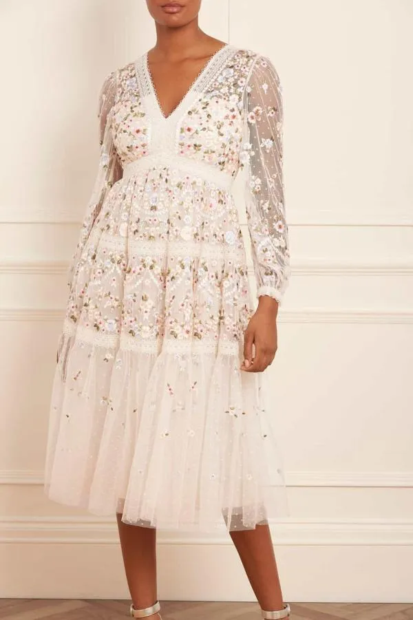 KIDSWomen Needle and Thread Garland Ribbon Midaxi Dress Champagne
