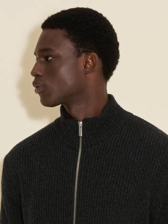 Knitwear Men Holzweiler M Lambswool Rib Cardigan Dk Grey