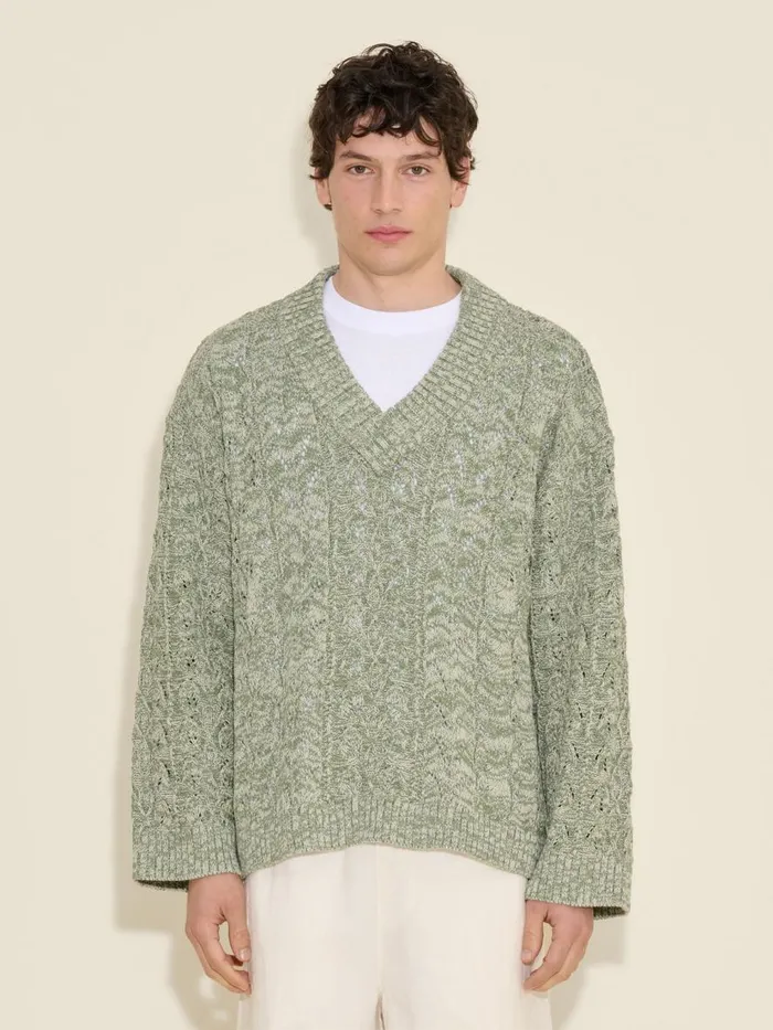 Knitwear Men Holzweiler Palomar Bloom Cable VNeck Green Mix