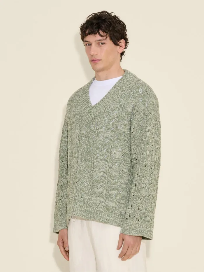 Knitwear Men Holzweiler Palomar Bloom Cable VNeck Green Mix