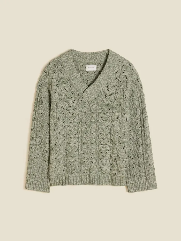 Knitwear Men Holzweiler Palomar Bloom Cable VNeck Green Mix