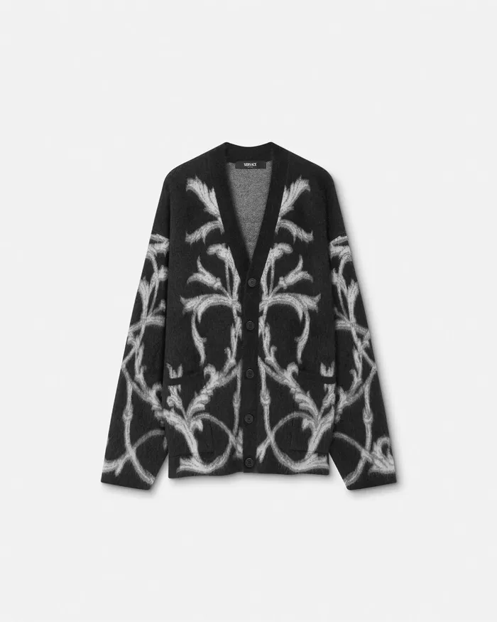 Knitwear Men Versace Acanthus Leaves MohairBlend Cardigan Black