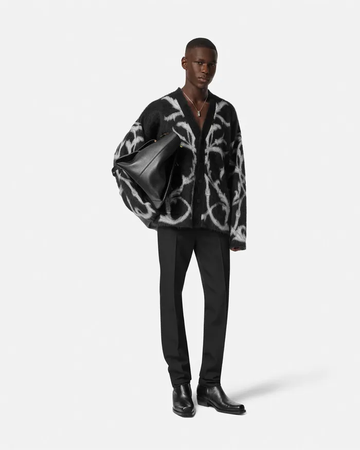 Knitwear Men Versace Acanthus Leaves MohairBlend Cardigan Black