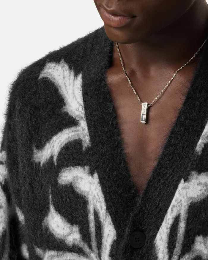 Knitwear Men Versace Acanthus Leaves MohairBlend Cardigan Black