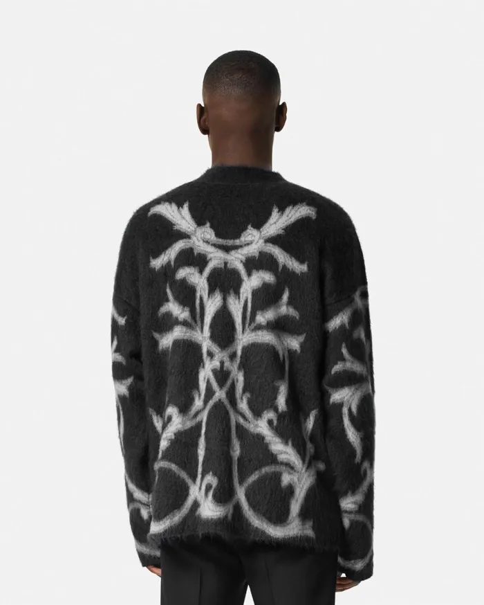 Knitwear Men Versace Acanthus Leaves MohairBlend Cardigan Black