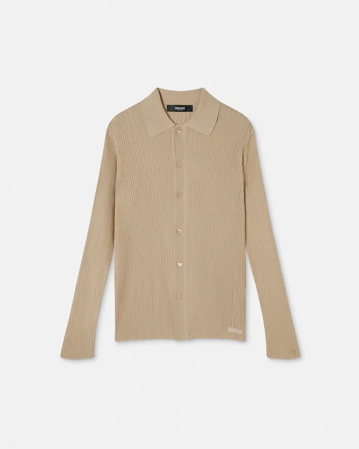 Knitwear Men Versace Ribbed Knit Cardigan Beige