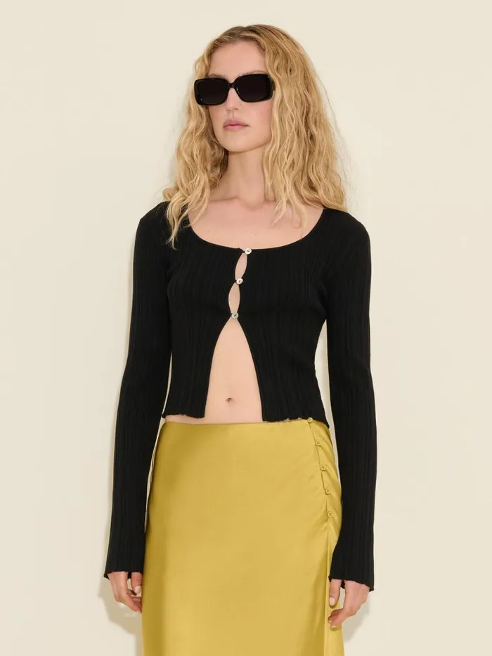 Knitwear Women Holzweiler Uneven Rib Knit Cardigan Black