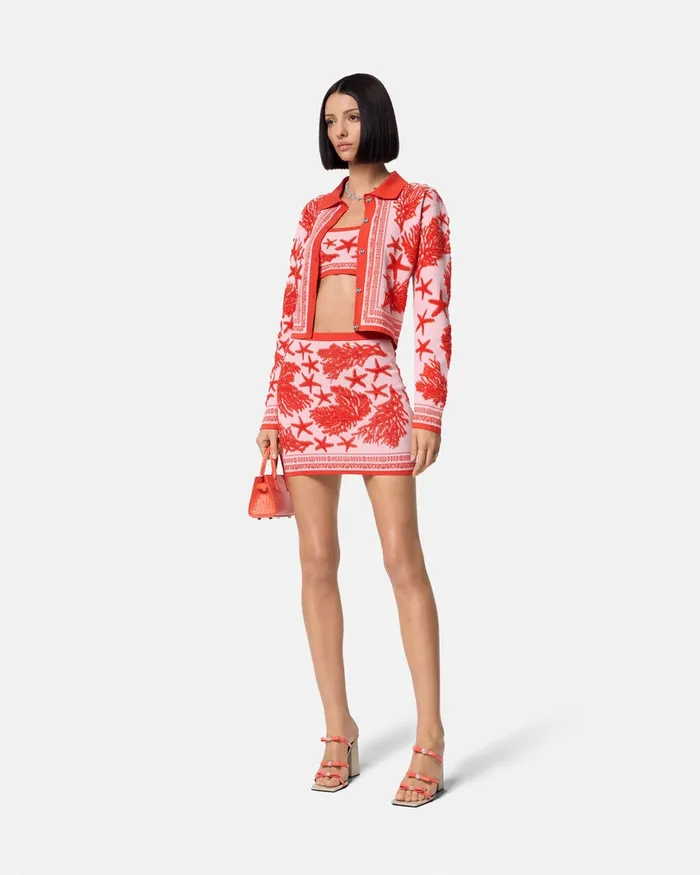 Knitwear Women Versace Barocco Sea Knit Polo Cardigan Light Pink
