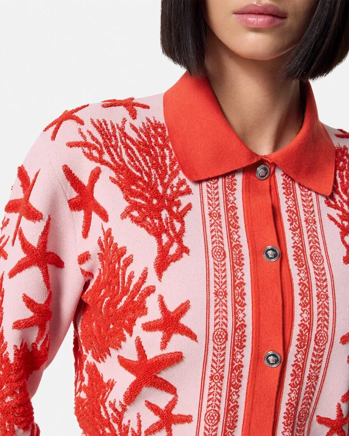 Knitwear Women Versace Barocco Sea Knit Polo Cardigan Light Pink