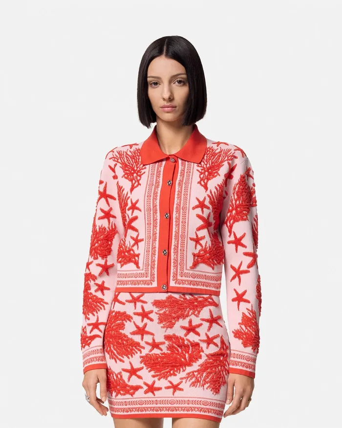 Knitwear Women Versace Barocco Sea Knit Polo Cardigan Light Pink
