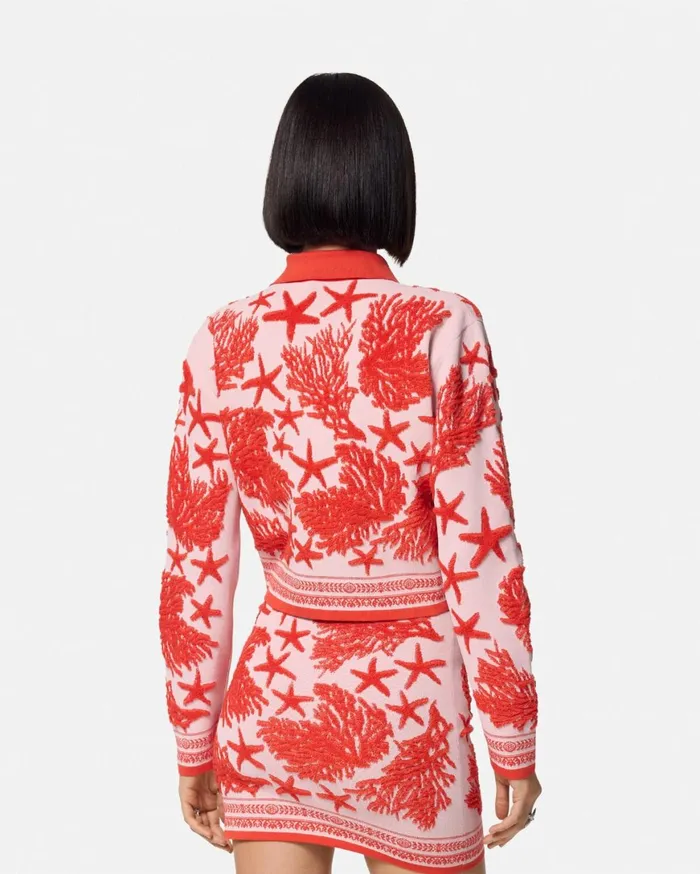 Knitwear Women Versace Barocco Sea Knit Polo Cardigan Light Pink