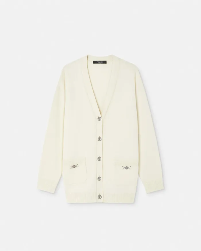 Knitwear Women Versace CashmereBlend Oversize Cardigan White