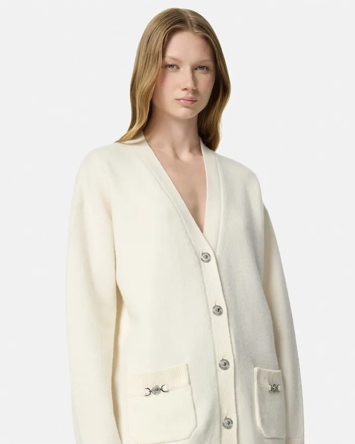Knitwear Women Versace CashmereBlend Oversize Cardigan White