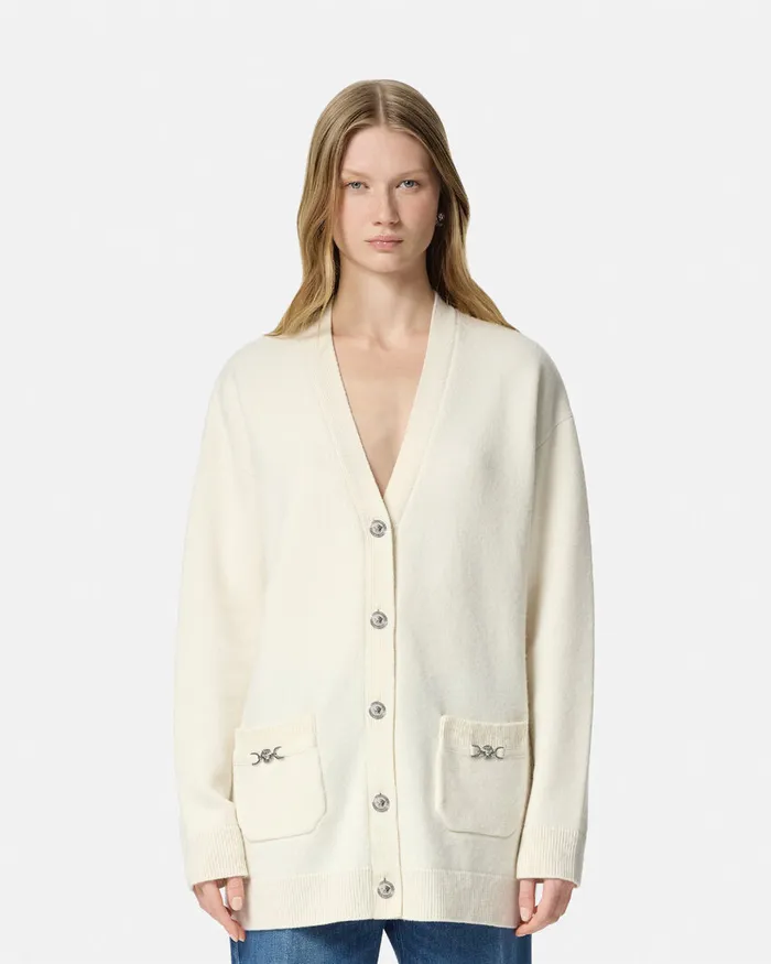 Knitwear Women Versace CashmereBlend Oversize Cardigan White