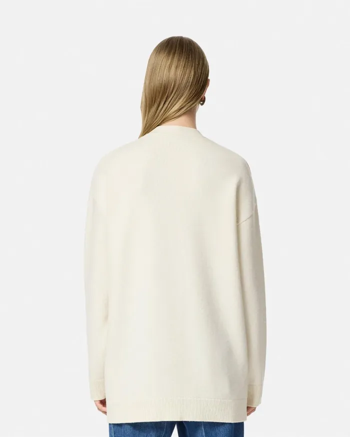 Knitwear Women Versace CashmereBlend Oversize Cardigan White