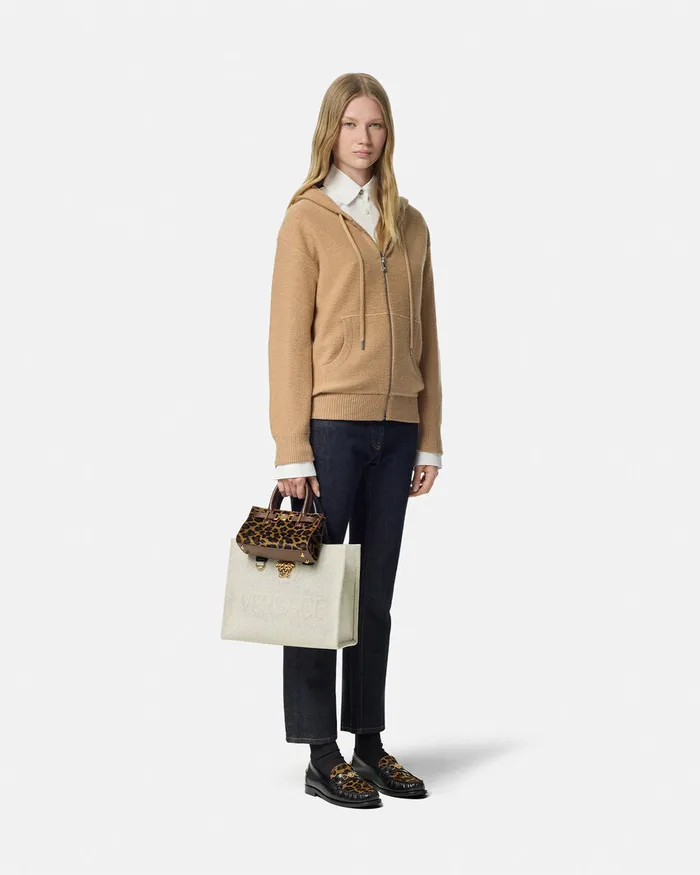 Knitwear Women Versace Medusa Towel Zip Hoodie Beige