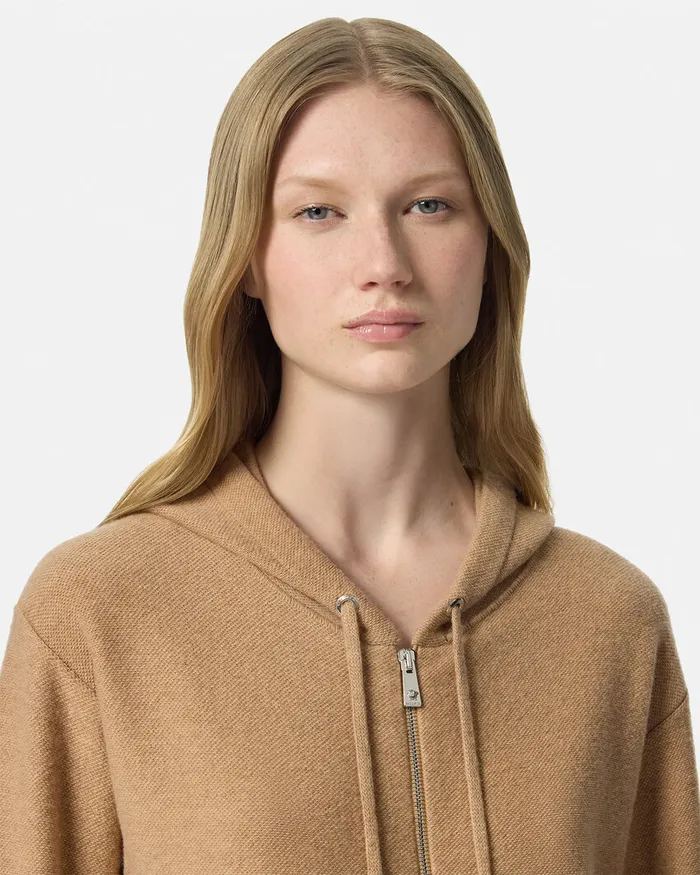 Knitwear Women Versace Medusa Towel Zip Hoodie Beige