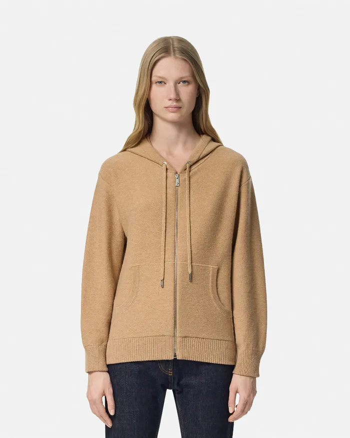 Knitwear Women Versace Medusa Towel Zip Hoodie Beige