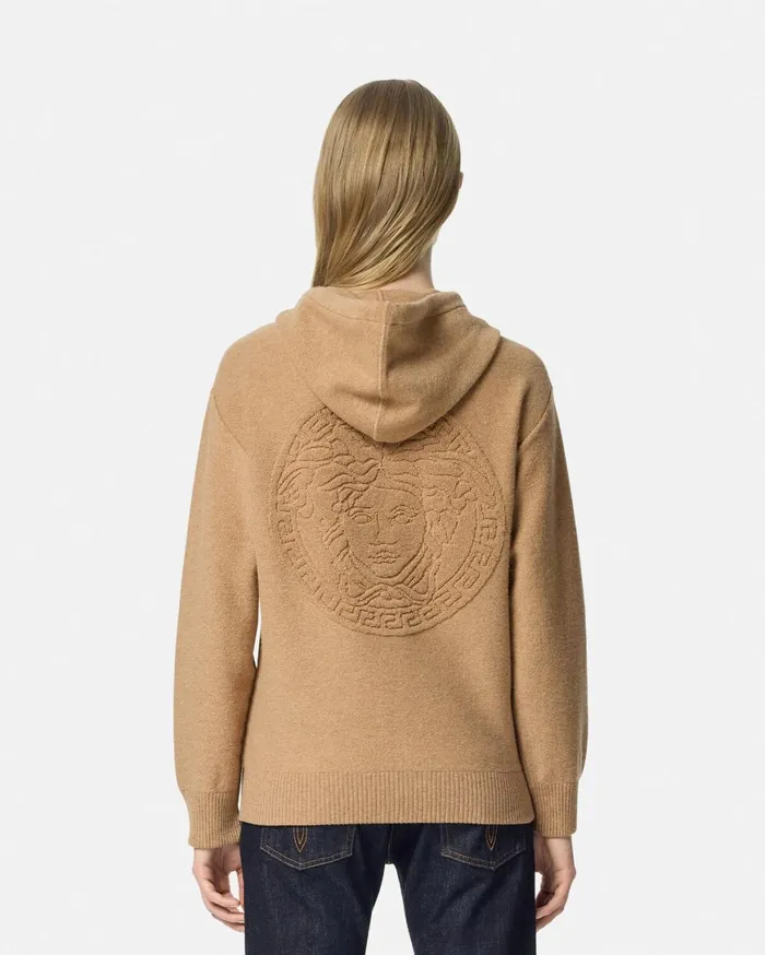 Knitwear Women Versace Medusa Towel Zip Hoodie Beige