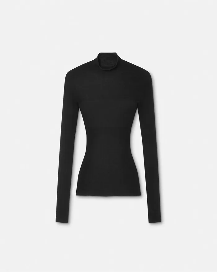 Knitwear Women Versace Merino Wool Fitted Ribbed Knit Top Black