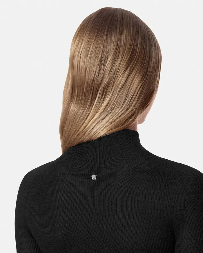 Knitwear Women Versace Merino Wool Fitted Ribbed Knit Top Black