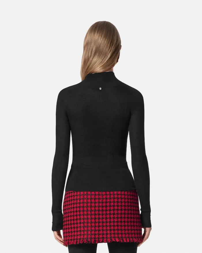 Knitwear Women Versace Merino Wool Fitted Ribbed Knit Top Black