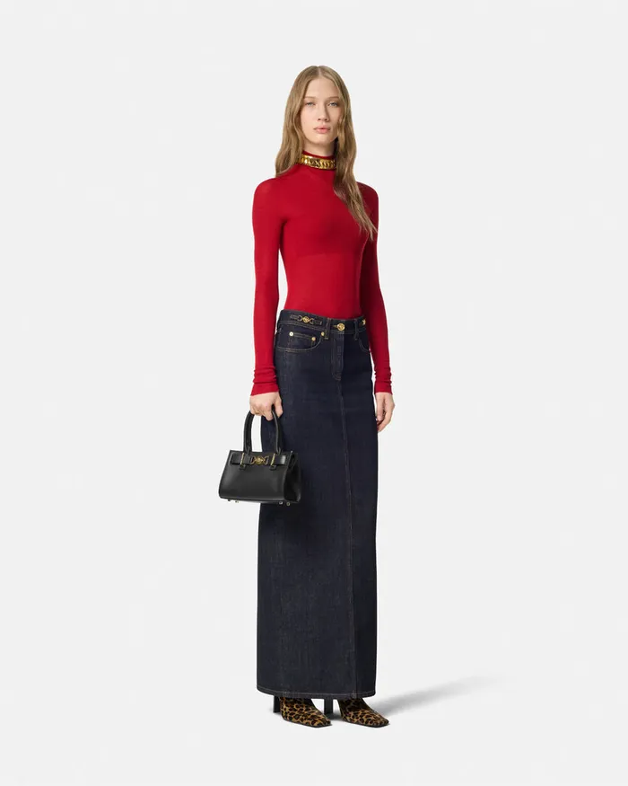 Knitwear Women Versace Merino Wool Fitted Ribbed Knit Top Red