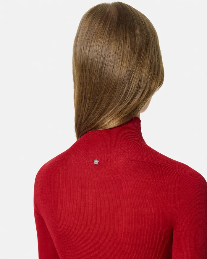 Knitwear Women Versace Merino Wool Fitted Ribbed Knit Top Red