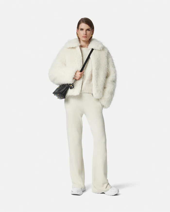 Knitwear Women Versace WoolBlend Flared Towel Pants White