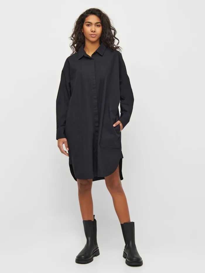 KnowledgeCotton Apparel Dresses And Skirts Poplin Dropped Shoulder Shirt Dress Black Jet 8211 Women KnowledgeCotton Apparel Dresses And Skirts Poplin Dropped Shoulder Shirt Dress Black Jet 8211 Women