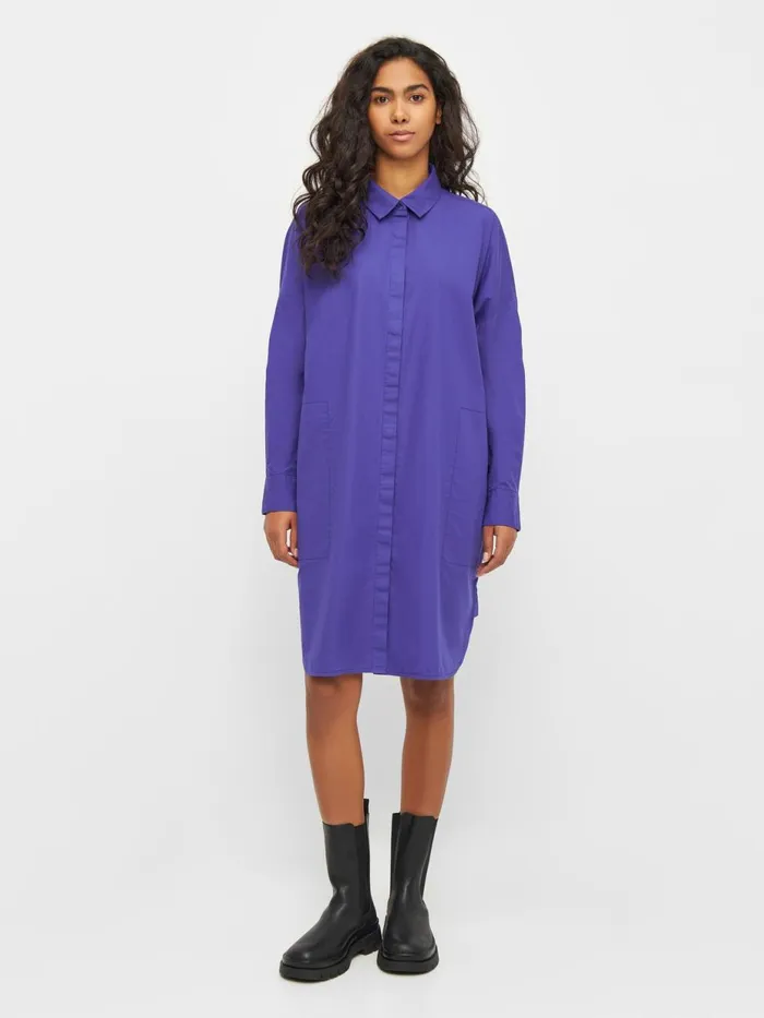 KnowledgeCotton Apparel Dresses And Skirts Poplin Dropped Shoulder Shirt Dress Deep Purple 8211 Women