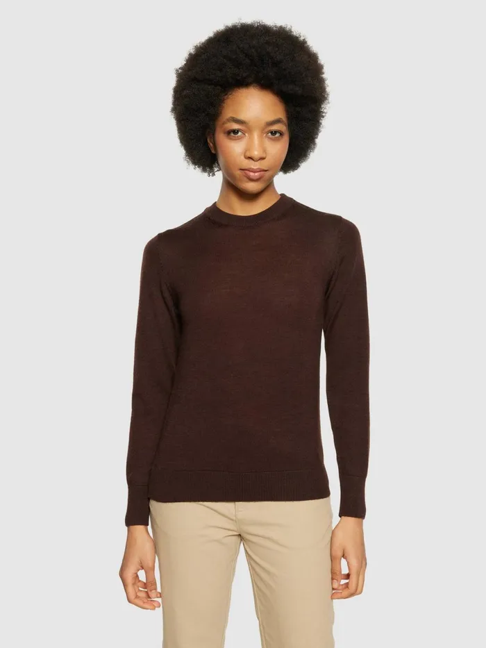 KnowledgeCotton Apparel Knits Merino Wool Crew Neck RWS Demitasse brown 8211 Women