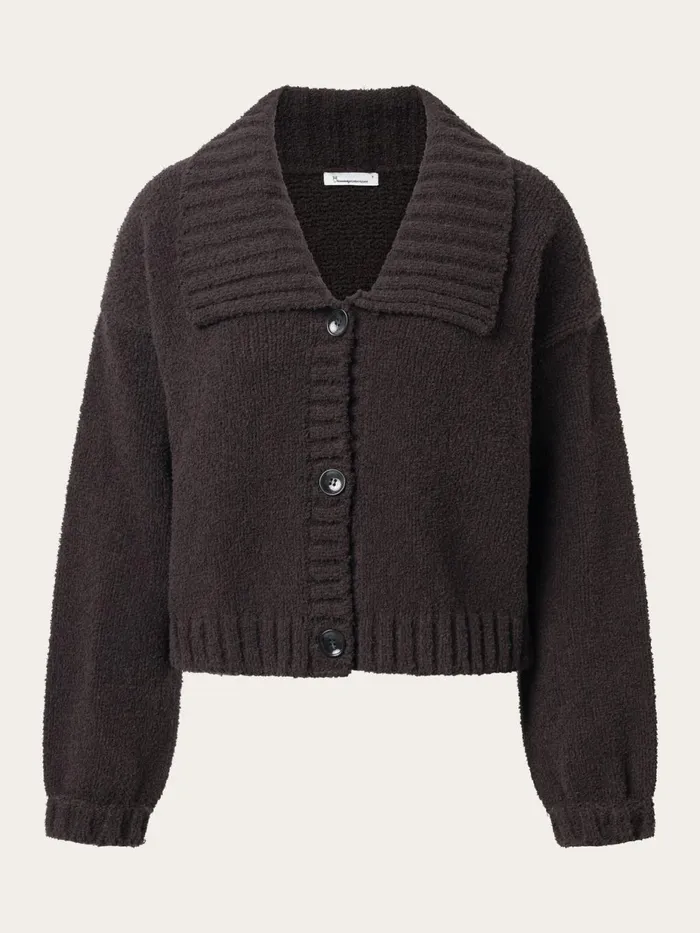 KnowledgeCotton Apparel Knits Mouline Big Collar Cardigan Chocolate Plum 8211 Women KnowledgeCotton Apparel Knits Mouline Big Collar Cardigan Chocolate Plum 8211 Women